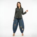 Floral Print Shirt with Patch Pocket Denim Pants Set