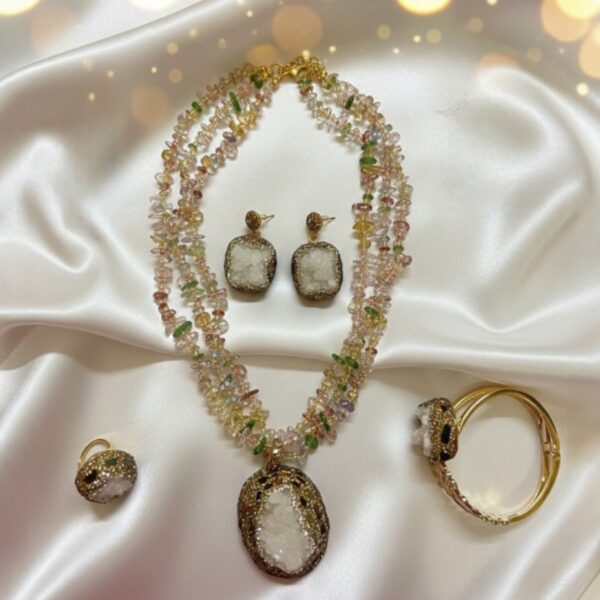 Multicolour Crystal Triple-Layer Jewellery Set