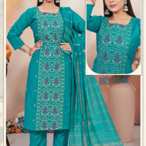 Turquoise Blue  Straight Kurti Pant Dupatta Set