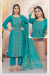 Turquoise Blue  Straight Kurti Pant Dupatta Set