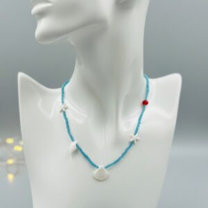 Handmade Ocean Blue Seashell Beaded Necklace