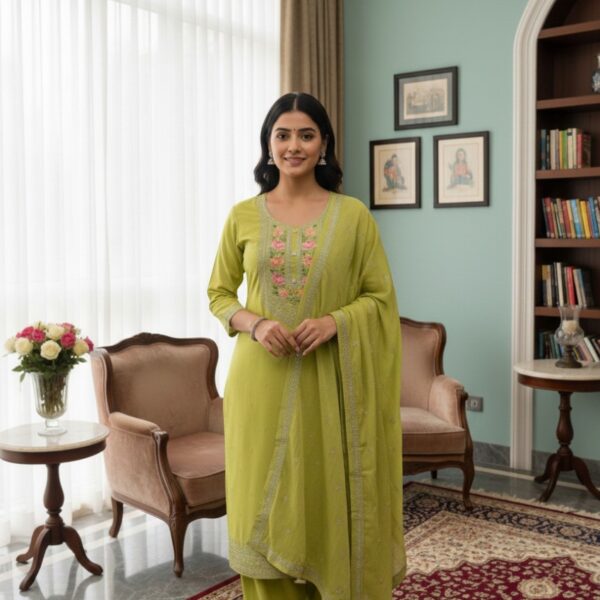 Mint Green Floral Printed Kurta Set with Dupatta