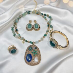 Royal Green & Gold Beads Jewelry Set