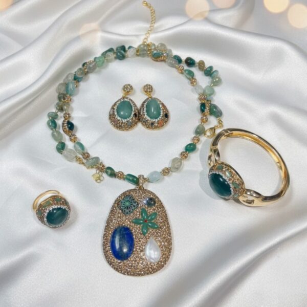 Royal Green & Gold Beads Jewelry Set