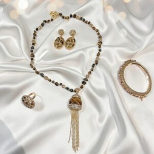 Elegant Tiger Eye & Gold Bead Jewelry Set