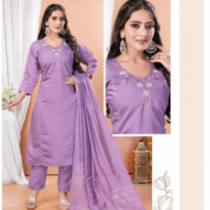 Lavender Embroidered Kurti Pant Dupatta Set