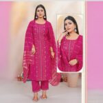 Embroidery Magenta Kurti Set with Dupatta