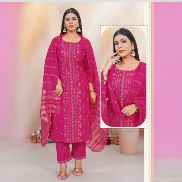 Embroidery Magenta Kurti Set with Dupatta