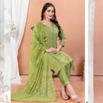 Elegant Olive Green Embroidery Kurti Set with Dupatta