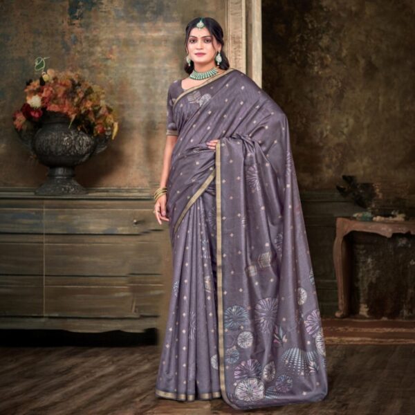 Elegant Grey Soft Silk Printed Saree
