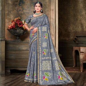 Grey  Silk Blend Traditional Saree