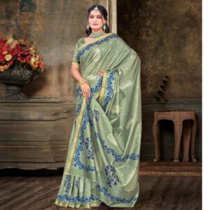 Elegant Green Silk Blend Saree