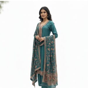 Premium Silk-Blend Embroidery Kurti Set with Designer Dupatta