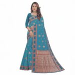 Light Green Flower Gold Zari Fancy Silk Saree