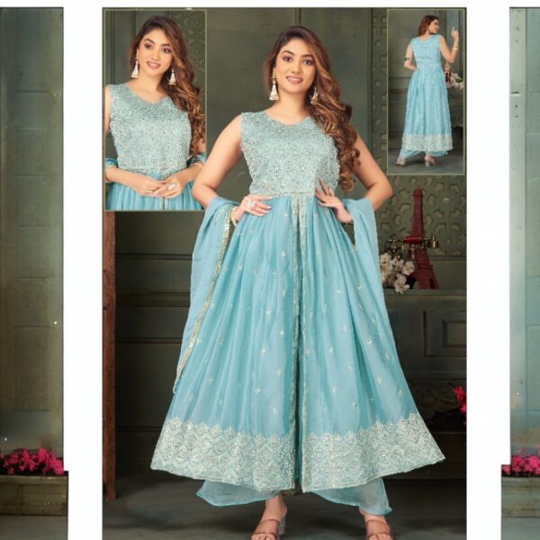 Sky Blue Designer Anarkali Long Gown