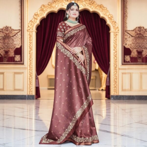 Elegant Coffee Brown Silk Zari Saree