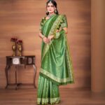 Dual-Tone Olive and Pista Green Zari Silk Saree