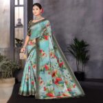 Aqua Bloom Tissue Silk Floral Saree