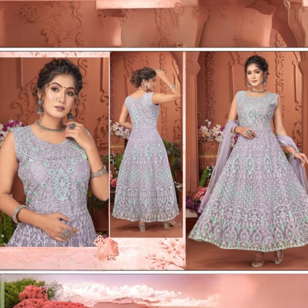 Lavender Designer Long Gown with Dupatta