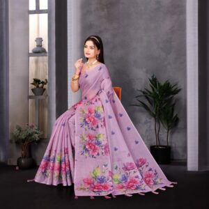 Lavender Bloom Tissue Silk Floral Saree