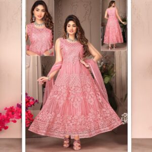 Pink  Embroidery Long Gown