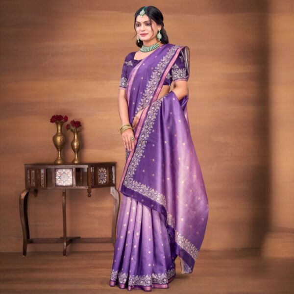 Royal Purple Silk Blend Banarasi Saree