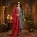 Embroidery Silk Blend Kurti with Dupatta Set