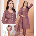 Mauve Embroidery Kurti Pant Dupatta Set
