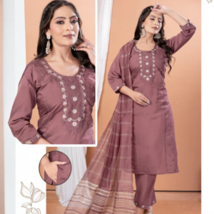 Mauve Embroidery Kurti Pant Dupatta Set