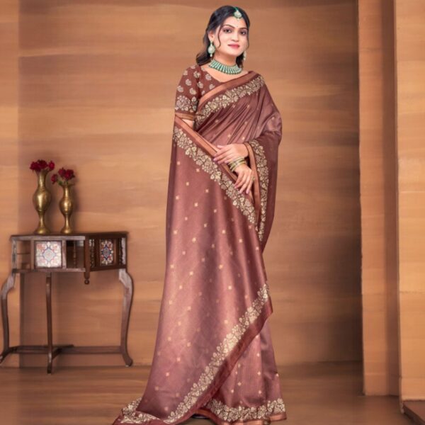 Elegant Coffee Brown Silk Blend Zari Woven Saree