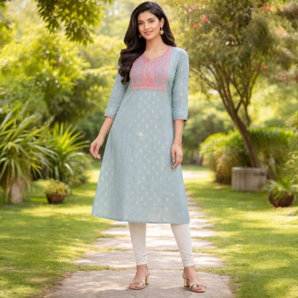 Powder Blue Geometric Kurta
