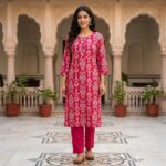 Rani Pink Ethnic Printed Kurta Pant Set