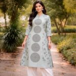 Powder Blue Mandala Printed A-Line Kurta