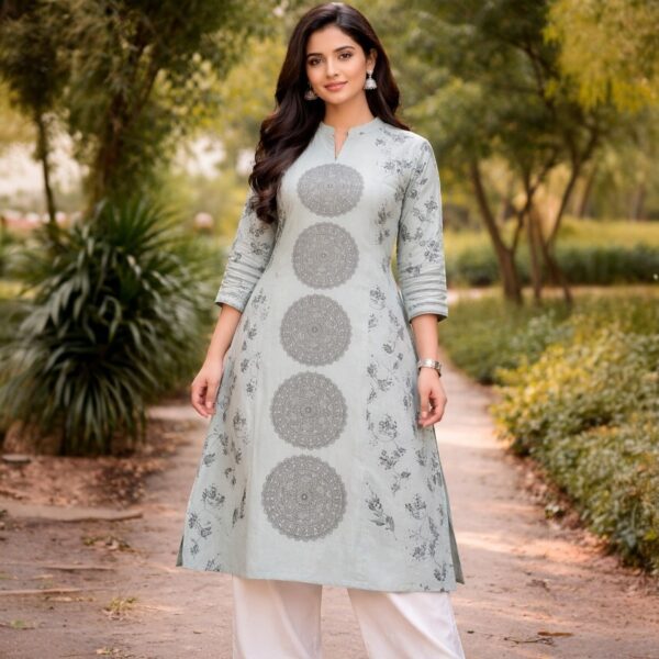 Powder Blue Mandala Printed A-Line Kurta