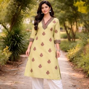 Pista Green Ethnic Motif A-Line Kurti