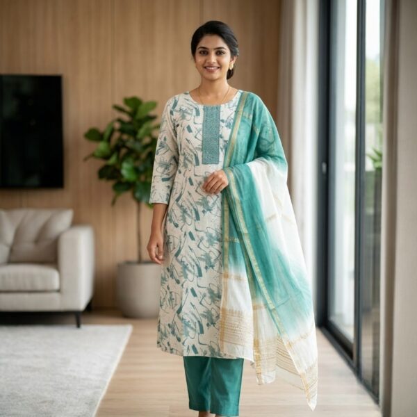 Ocean Breeze Abstract Printed Kurta Set