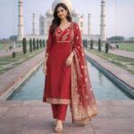 Crimson Red with  Zari Kurta Set