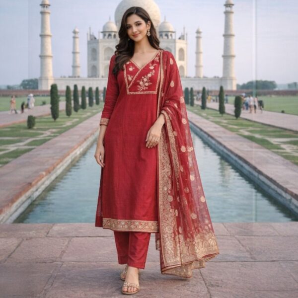 Crimson Red with  Zari Kurta Set