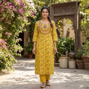 Mustard Bloom Printed One-Piece Kurta