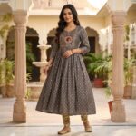 Charcoal Grey Embroidery Anarkali