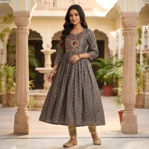 Charcoal Grey Embroidery Anarkali
