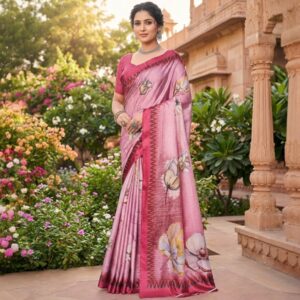 Pink Blossom Printed Tissue Saree