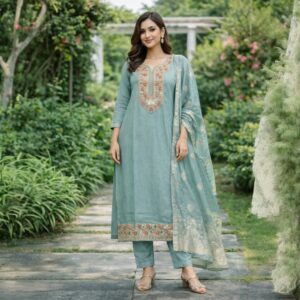 Sage Green Embroidery Kurta Set