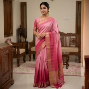 Dual-Tone Magenta & Rose Pink Fancy Saree with Temple Zari Border