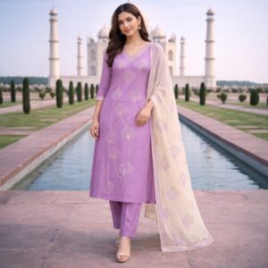 Lavender Grace Embroidery Kurta Set