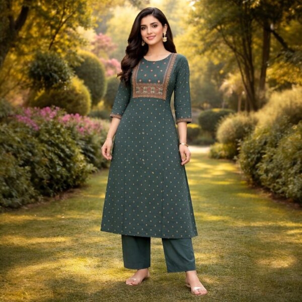 Forest Elegance Embroidery One-Piece Kurta