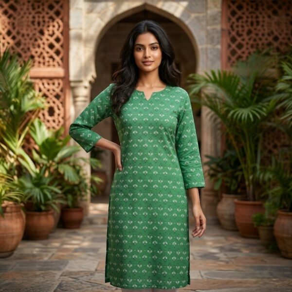 Emerald Green Minimal Printed Straight Kurta