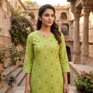 Olive Green Minimal Printed Straight Kurta