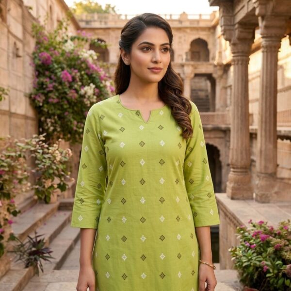 Olive Green Minimal Printed Straight Kurta