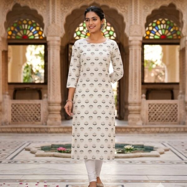 Ivory Minimal Printed Straight Kurta